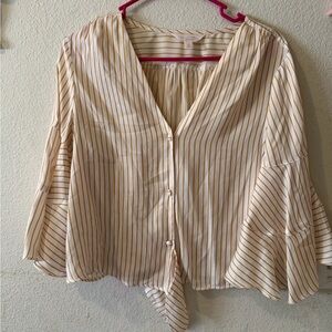 LC Lauren Conrad Cream Blouse with Tan Stripes